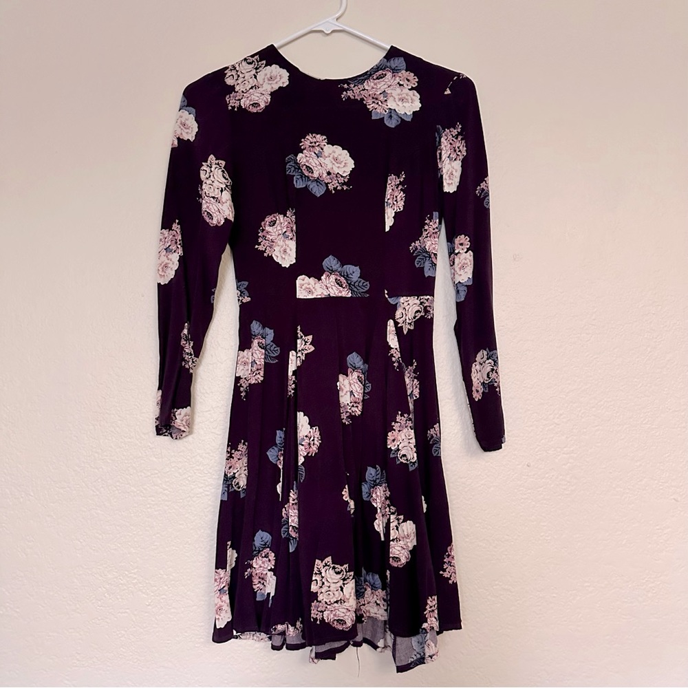 Vintage Inspired Rose Print Long Sleeve Dress Size XS